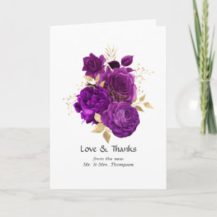 Antike lila und goldene Blumen-Hochzeitsfotografie Dankeskarte