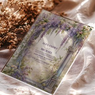 Antike lila Wisteria Art Nouveau Hochzeit Acryleinladungen