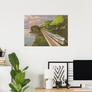 Antike Lokomotive auf dem Land, Urlaub mit dem Zug Poster