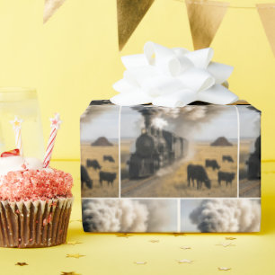 Antike Lokomotive mit Kühen Geschenkpapier