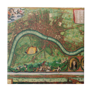 Antike London-Straßenkarte von Johannes de Ram, 16 Fliese