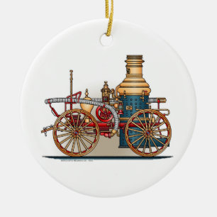 Antike Löschfahrzeug-Dampfpumper-Verzierung Keramik Ornament