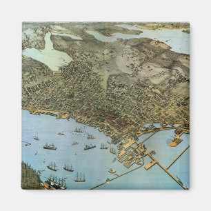 Antike Luftansicht Karte Stadt Seattle Washington Magnet