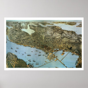 Antike Luftansicht Karte Stadt Seattle Washington Poster