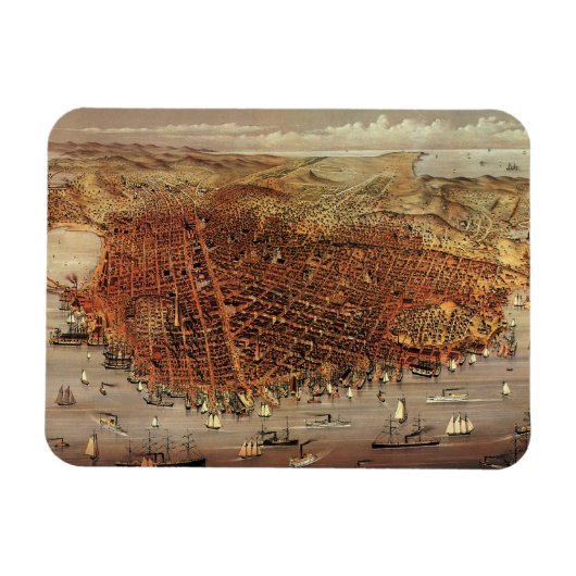 Antike Luftkarte von San Francisco, Kalifornien Magnet (Horizontal)