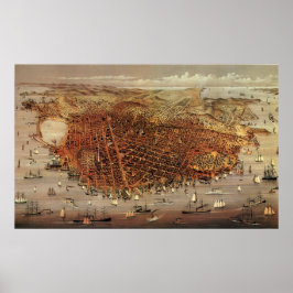 Antike Luftkarte von San Francisco, Kalifornien Poster