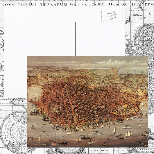 Antike Luftkarte von San Francisco, Kalifornien Postkarte