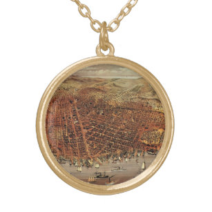Antike Luftkarte von San Francisco, Kalifornien Vergoldete Kette