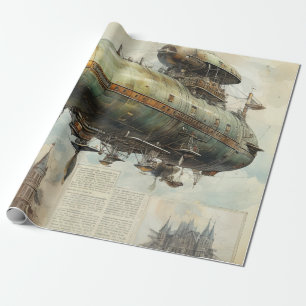 Antike Luftschiff Blaupause Sepia Technisch Geschenkpapier