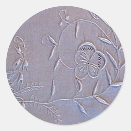 Antike Madeira bestickte Blume Runder Aufkleber (Vorderseite)