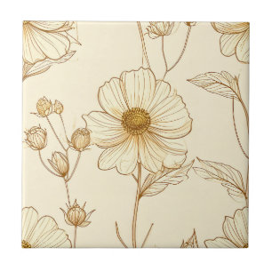 Antike Magnolienblüten in Altgold auf cremefarbene Fliese