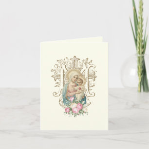 Antike Maria und Kind religiöse Blumenmuster Karte