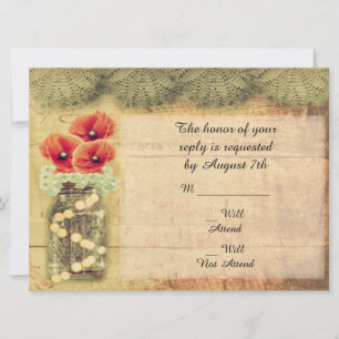 Antike Mason Jar Mohn Hochzeit R.S.V.P. Einladung
