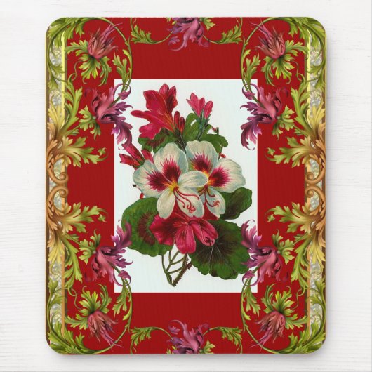 Antike Mauspad Rot floral (Vorne)