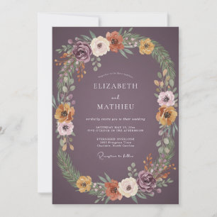 Antike Mauve-Terrakotta-Kranz-Hochzeit Einladung