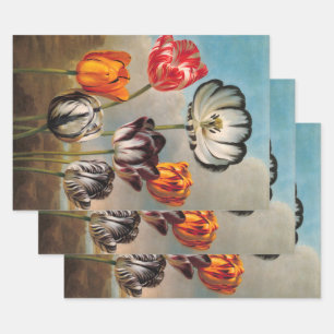 Antike mehrfarbige Tulpenblumen in einer Landschaf Geschenkpapier Set