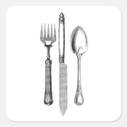 Antike Messergabel und Löffelkombination Dekoratio Quadratischer Aufkleber (Vorderseite)