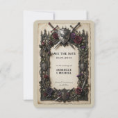 Antike mittelalterliche Ritter-Schwerter mit flora Save The Date (Vorderseite)