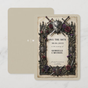 Antike mittelalterliche Ritterschwerter mit floral Save The Date