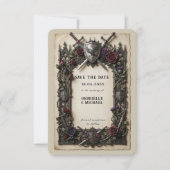 Antike mittelalterliche Ritterschwerter mit floral Save The Date (Vorderseite)