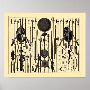 Antike mittelalterliche Waffenillustrationen Poster