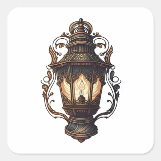 Antike Möbel, Vintage Lampe, Cartoon Quadratischer Aufkleber