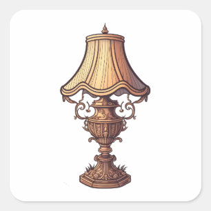 Antike Möbel, Vintage-Lampe, Cartoon-Stil Quadratischer Aufkleber