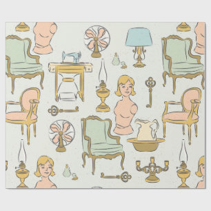 antike Möbelpuppe Vintage-Dekor Geschenkpapier