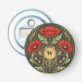 Antike Mohnblumen Gold Rot Jugendstil Monogramm Flaschenöffner (Vorderseite)