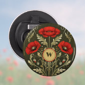 Antike Mohnblumen Gold Rot Jugendstil Monogramm Flaschenöffner