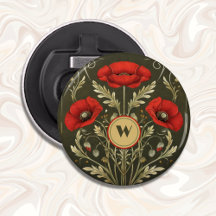 Antike Mohnblumen Gold Rot Jugendstil Monogramm