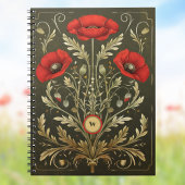 Antike Mohnblumen Gold Rot Jugendstil Monogramm Notizblock