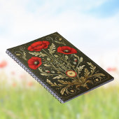 Antike Mohnblumen Gold Rot Jugendstil Monogramm Notizblock