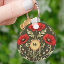 Antike Mohnblumen Gold Rot Jugendstil Monogramm