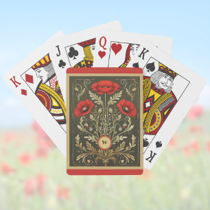 Antike Mohnblumen Gold Rot Jugendstil Monogramm Spielkarten