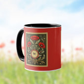 Antike Mohnblumen Gold Rot Jugendstil Monogramm Tasse