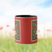 Antike Mohnblumen Gold Rot Jugendstil Monogramm Tasse