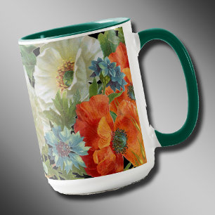 Antike Mohnblumen und Kornblumen Blumen-Tasse Tasse