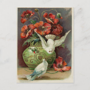 Antike Mohnblumen & Vögel Postkarte