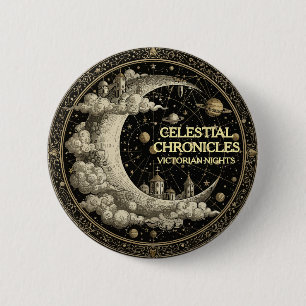Antike Mondsichel mit Wolken, Retro-Victorianisch Button