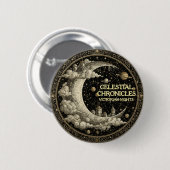Antike Mondsichel mit Wolken, Retro-Victorianisch Button (Vorne & Hinten)
