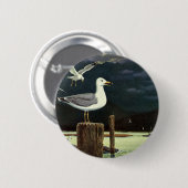 Antike Möwe auf Pier, Meeresvögel Tiere Button (Vorne & Hinten)