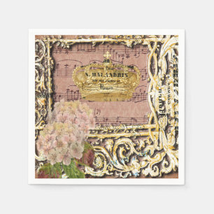 Antike Musik-französische Goldkronen-Collage Serviette