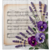 Antike Musik und Lavendel-Stiefmütterchen-Blumen Duschvorhang (Vorderseite)