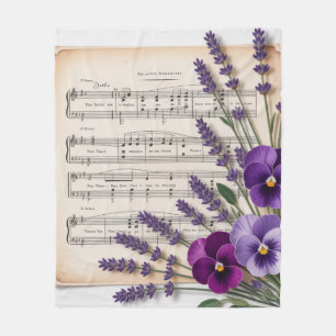 Antike Musik und Lavendel-Stiefmütterchen Blumen Fleecedecke
