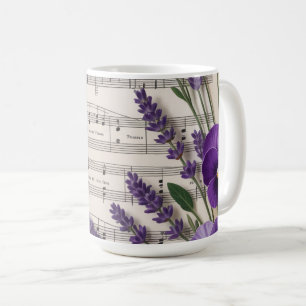 Antike Musik und Lavendel-Stiefmütterchen Blumen Kaffeetasse