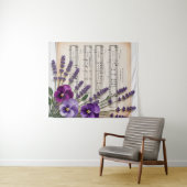 Antike Musik und Lavendel-Stiefmütterchen Blumen Wandteppich (Beispiel (Horizontal))