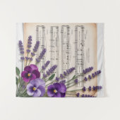 Antike Musik und Lavendel-Stiefmütterchen Blumen Wandteppich (Vorderseite (Horizontal))