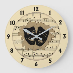 Antike Musik- und Theatermasken Große Wanduhr