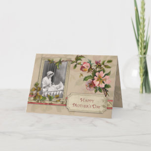 Antike Mutter und Kind mit Blumen Karte